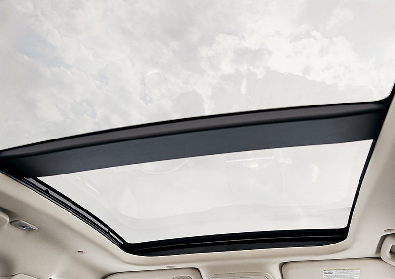 The available panoramic Vista Roof® is shown from inside a 2024 Lincoln Corsair® SUV. | Varsity Lincoln in Novi MI
