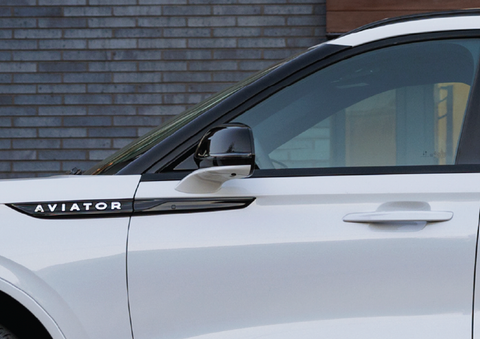 The driver’s door of a white 2025 Lincoln Aviator® SUV is showcased. | Varsity Lincoln in Novi MI