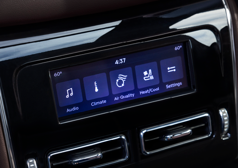 Driver controls like music, temperature, air quality, settings, and heat/cool seats are shown. | Varsity Lincoln in Novi MI